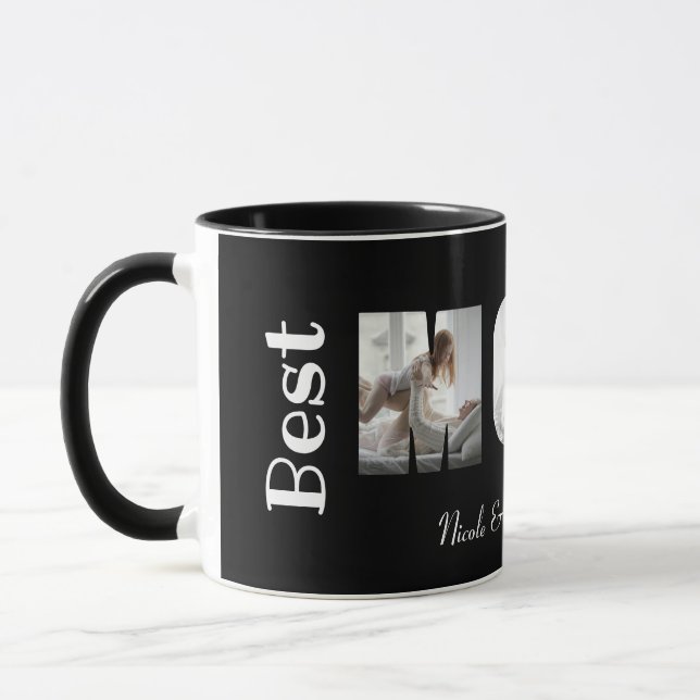 Moderne beste Mama je 3 Fotos Collage Black Tasse (Links)