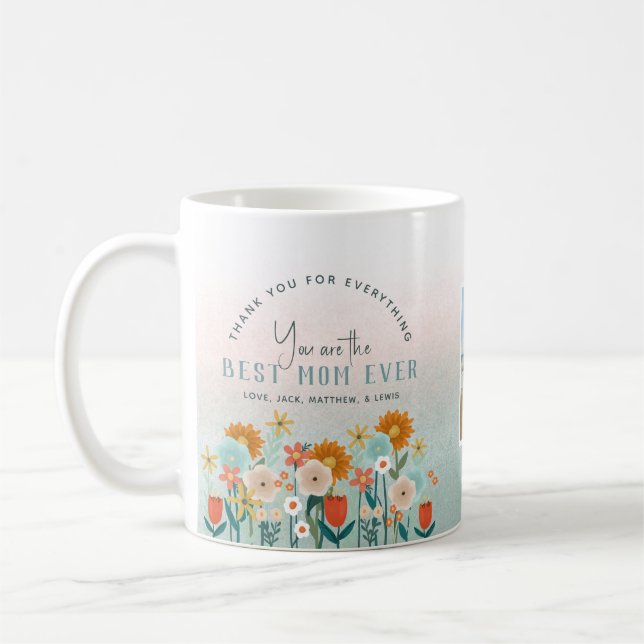 Moderne Beste Mama je Blumenfoto Collage Kaffeetasse (Links)