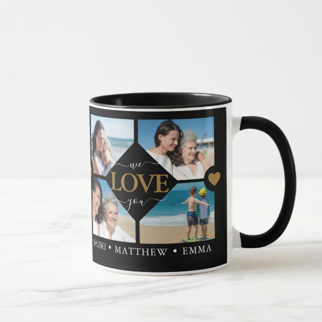 Moderne beste Mama je Foto Collage Namen Black Tasse (Rechts)