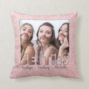 Moderne BESTIES Rose Gold Glitzer Foto Word Kissen