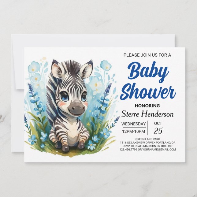 Moderne bezaubernde Safari Zebra Baby Dusche Einladung (Vorderseite)
