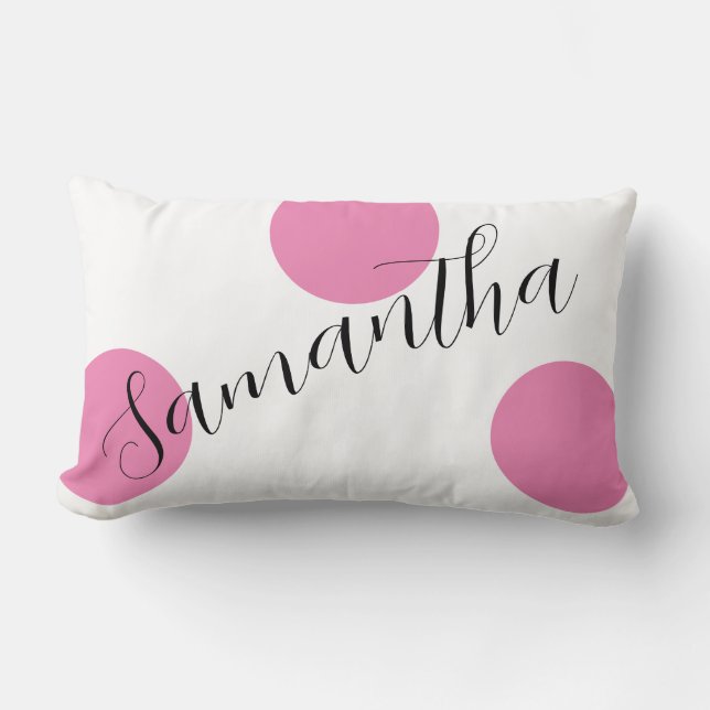 Moderne Bezeichnung Skript große rosa Polka Dots Lendenkissen (Vorderseite)