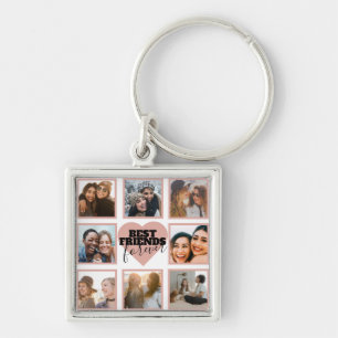 Moderne BFF-Fotocollage Roségold-Herz Schlüsselanhänger