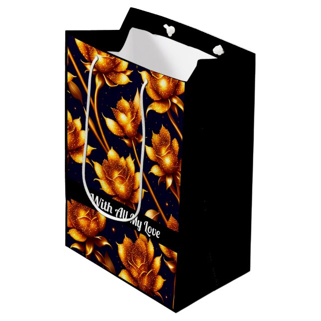 Moderne Big Luxury Gold Rose Collection Mittlere Geschenktüte (Vorderseite Schrägansicht)