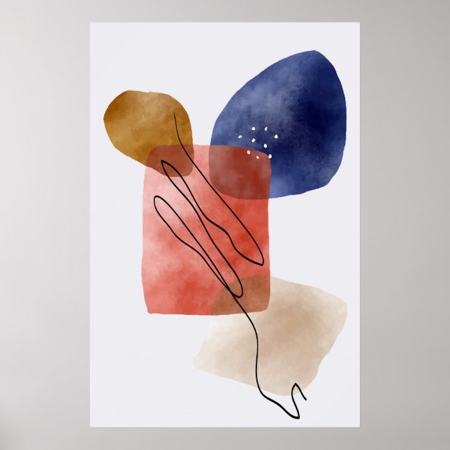 Moderne Bio Formen Wasserfarben Abstrakt Art 1 Poster (Vorne)