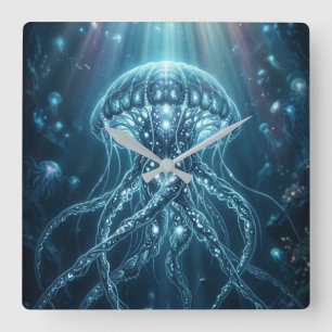 "Moderne biolumineszente Tiefsee-Wandqualle" Quadratische Wanduhr