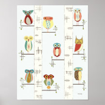 Moderne Birkenbäume und Owls Poster aus dem Mittel