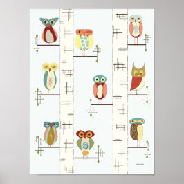 Moderne Birkenbäume und Owls Poster aus dem Mittel