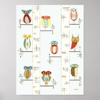 Moderne Birkenbäume und Owls Poster aus dem Mittel