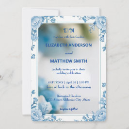 Moderne Biue & White Overlay Blume Hochzeit Einladung