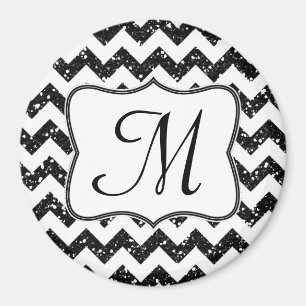 Moderne Blac Glitte Chevron Monogramme Aimant init