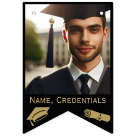 Moderne Black and Gold 16-Foto Grad Cap, Diploma Wimpelkette