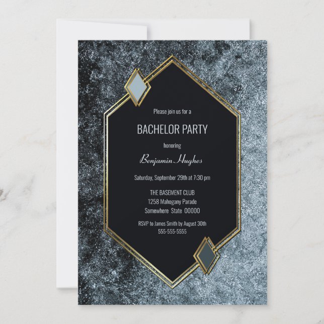 Moderne Black and Gold Bachelor Party Einladung (Vorderseite)