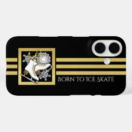 Moderne Black and Gold Glitzer Ice Skaten iPhone 16 Hülle