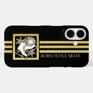 Moderne Black and Gold Glitzer Ice Skaten iPhone 16 Hülle