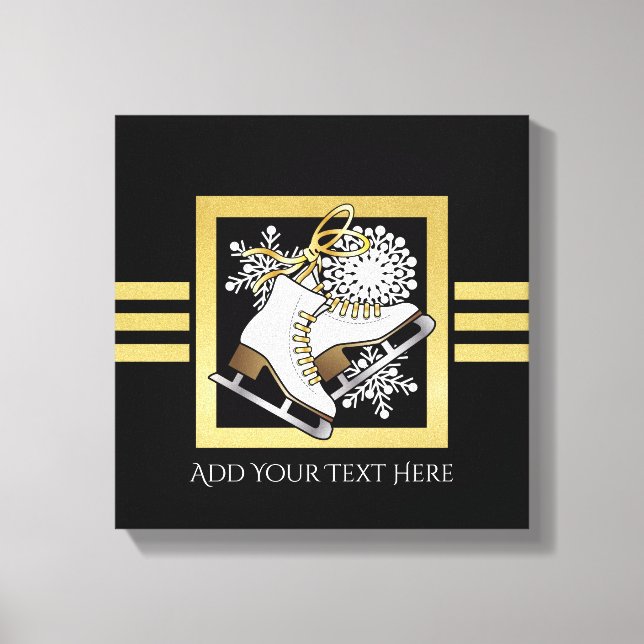 Moderne Black and Gold Glitzer Ice Skaten Leinwanddruck (Vorderseite)