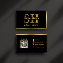 Moderne Black and Gold Monogram Business Card
