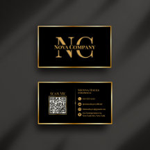 Moderne Black and Gold Monogram Business Card