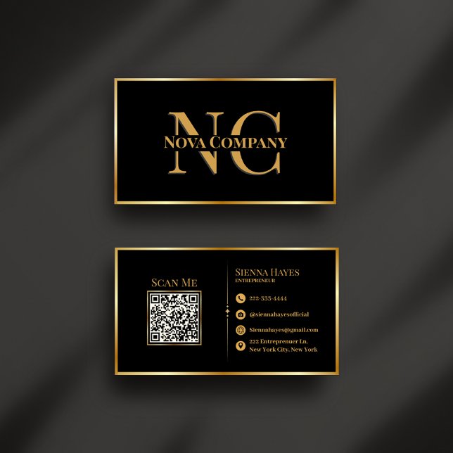 Moderne Black and Gold Monogram Business Card Visitenkarte (Von Creator hochgeladen)