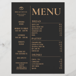 Moderne Black Bakery, Caffee Table Menu Menükarte