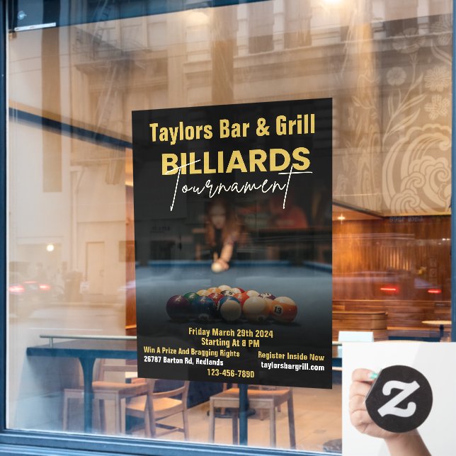 Moderne Black Billard Turnier Bar Fensteraufkleber (Café-Fenster)