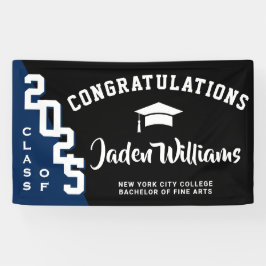 Moderne Black Blue Abschluss Class 2025 Party Banner