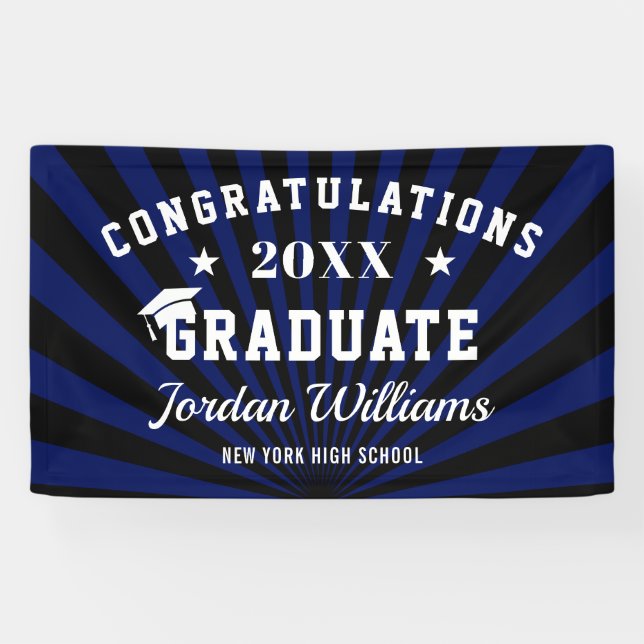 Moderne Black Blue Klasse 2023 Graduation Party Banner (Horizontal)