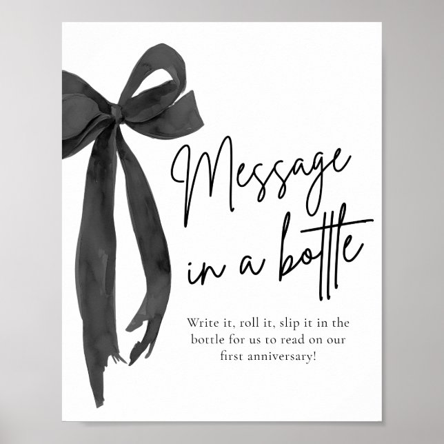 Moderne Black Bow-Meldung in einem Flaschenetikett Poster (Vorne)