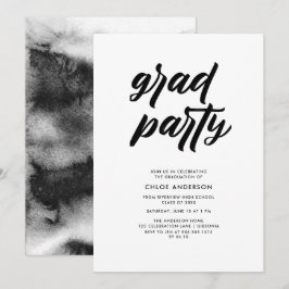 Moderne Black Brush Script Foto Graduation Party Einladung