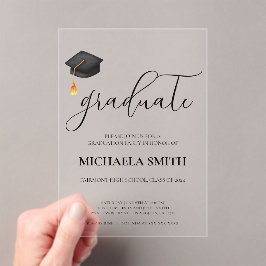 Moderne Black Cap High School Graduation Party Acryleinladungen