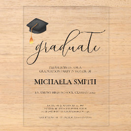 Moderne Black Cap High School Graduation Party Acryleinladungen