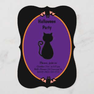 Moderne Black Cat & Bats Halloween Einladung