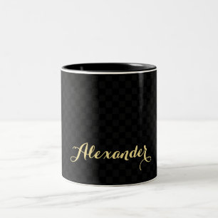 Moderne Black Checkered Chic Elegante Imitat Goldn Zweifarbige Tasse