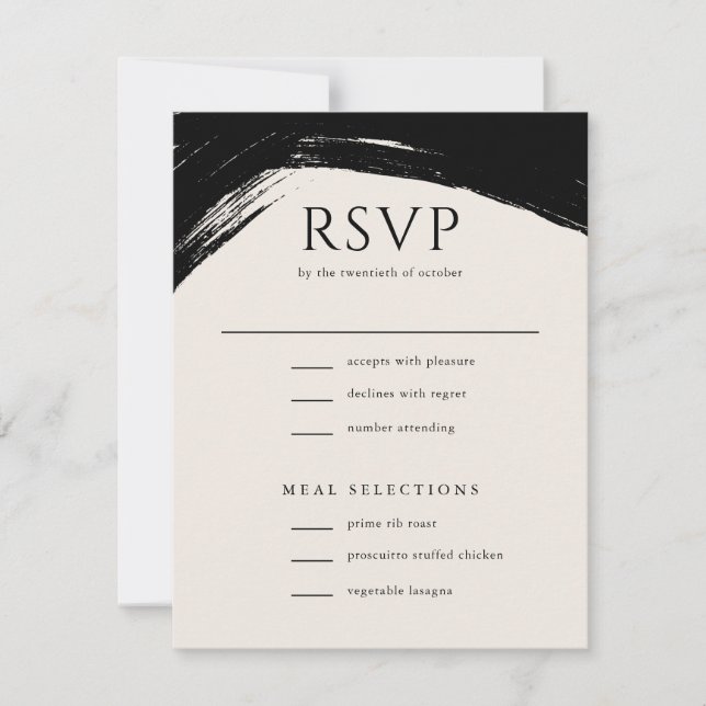 Moderne Black Cream Paint Calligraphy Wedding RSVP Karte (Vorderseite)