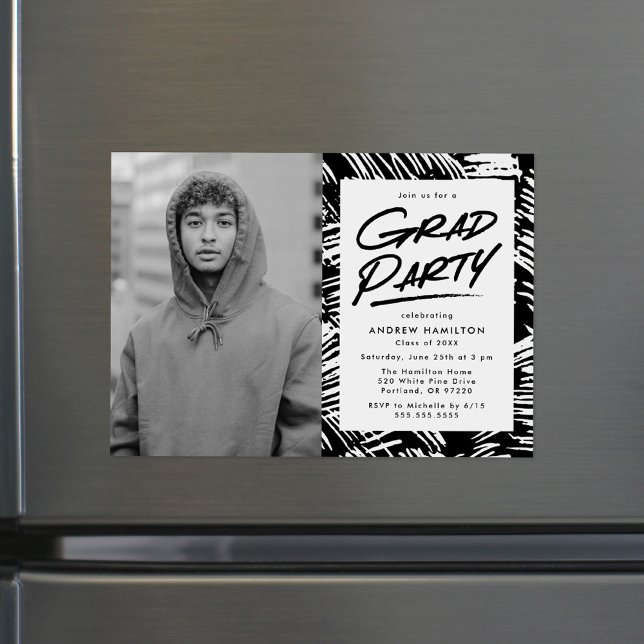 Moderne Black Dashed Grad Foto Party Magneteinladung (Von Creator hochgeladen)