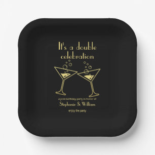 Moderne Black Double Celebration Joint Geburtstag Pappteller