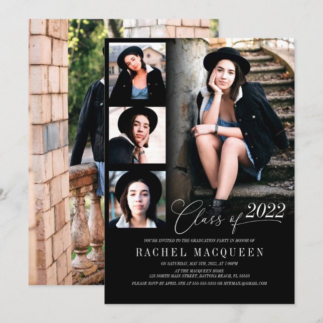 Moderne Black Five Foto Collage Graduation Party Einladung (Vorne/Hinten)