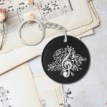 Moderne Black Floral Treble Clef Musik Schlüsselanhänger<br><div class="desc">Moderner Schwarzer Blumenkleckse-Schlüsselanhänger mit einer niedlichen Abbildung eines Klecks und Blume. Ein großartiges Geschenk für Musiker,  Musikliebhaber oder Musiklehrer - oder als Geschenk oder Werbeartikel für ein Musikgeschäft oder eine Musikschule.</div>