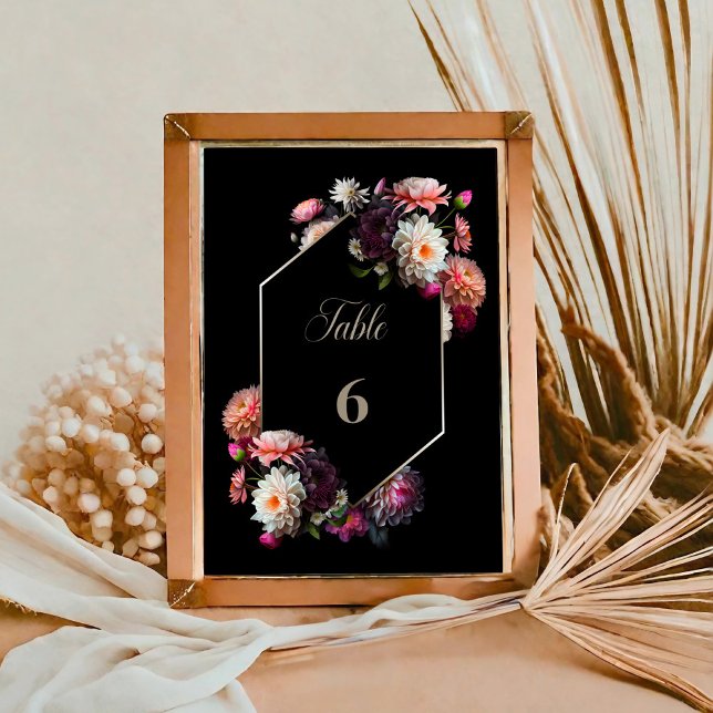 Moderne Black Floral Wedding Tischnummer (Von Creator hochgeladen)