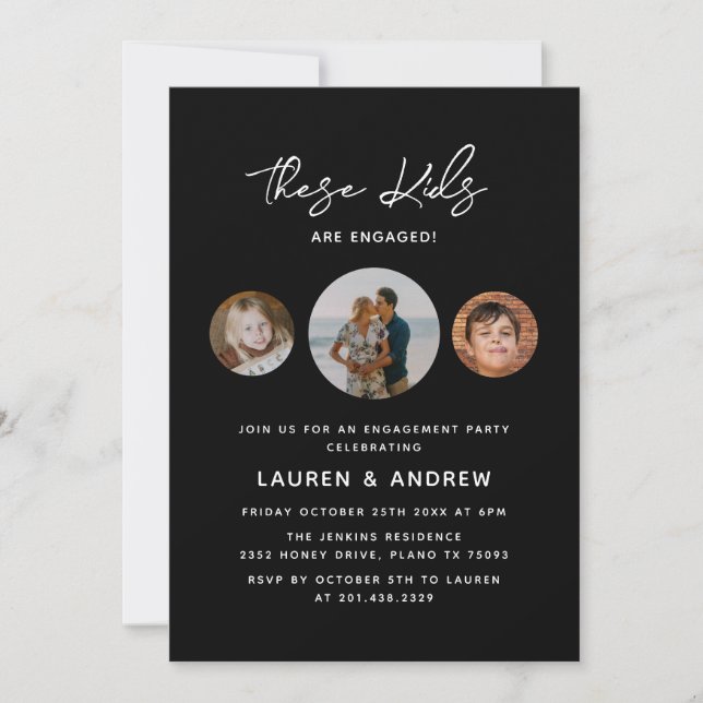 Moderne Black Funny Foto Script Engagement Party Einladung (Vorderseite)