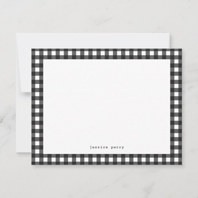 Moderne Black Gingham-Schreibmaschine - Namenskart Mitteilungskarte (Vorderseite)