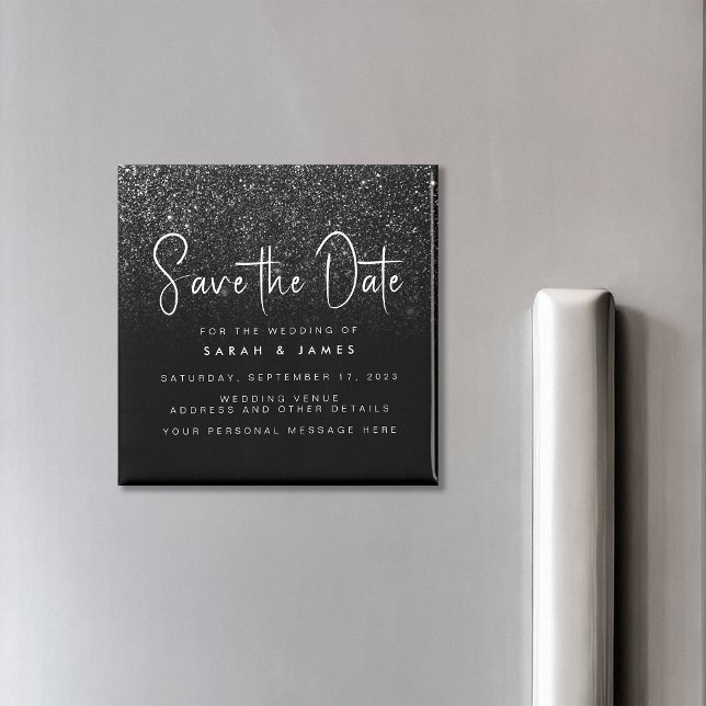 Moderne Black Glitzer Chic Wedding Save the Date Magnet (Von Creator hochgeladen)
