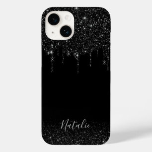 Moderne Black Glitzer Tropfen Eleganter Individuel Case-Mate iPhone 14 Hülle