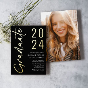 Moderne Black Gold 2024 Faire-part de graduation