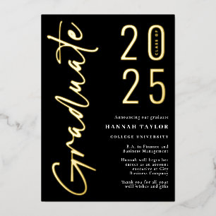 Moderne Black Gold 2025 Faire-part de graduation