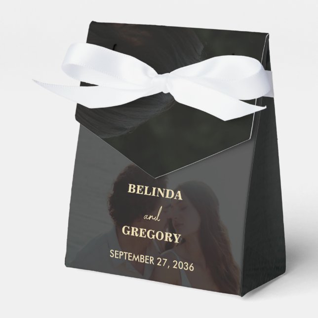 Moderne Black Gold 2 Foto Overlay-Hochzeit Geschenkschachtel (Vorderseite)
