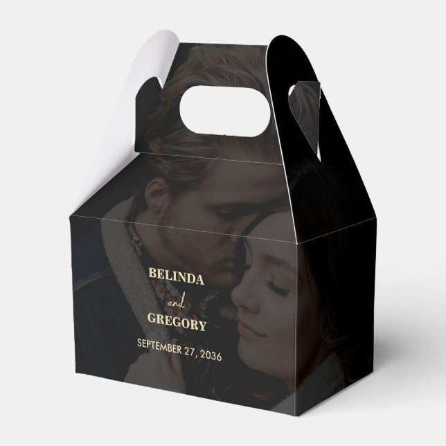 Moderne Black Gold 2 Foto Overlay-Hochzeit Geschenkschachtel (Vorderseite)