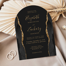 Moderne Black Gold Agate Dunkle Arch Hochzeit Einladung