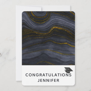 Moderne Black & Gold Agate Graduation Cap Feiertagskarte