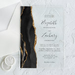 Moderne Black Gold Agate Hochzeit Acryleinladungen<br><div class="desc">Die links Seite dieses eleganten,  modernen Hochzeitseinladens besticht durch einen schwarzen Aquarellrahmen,  der mit vergoldetem Imitat bestickt ist. Der anpassbare Text kombiniert handschriftlich,  kopperplate und kursiv Schriftart in Holzkohlegrau auf einem klaren Hintergrund.</div>